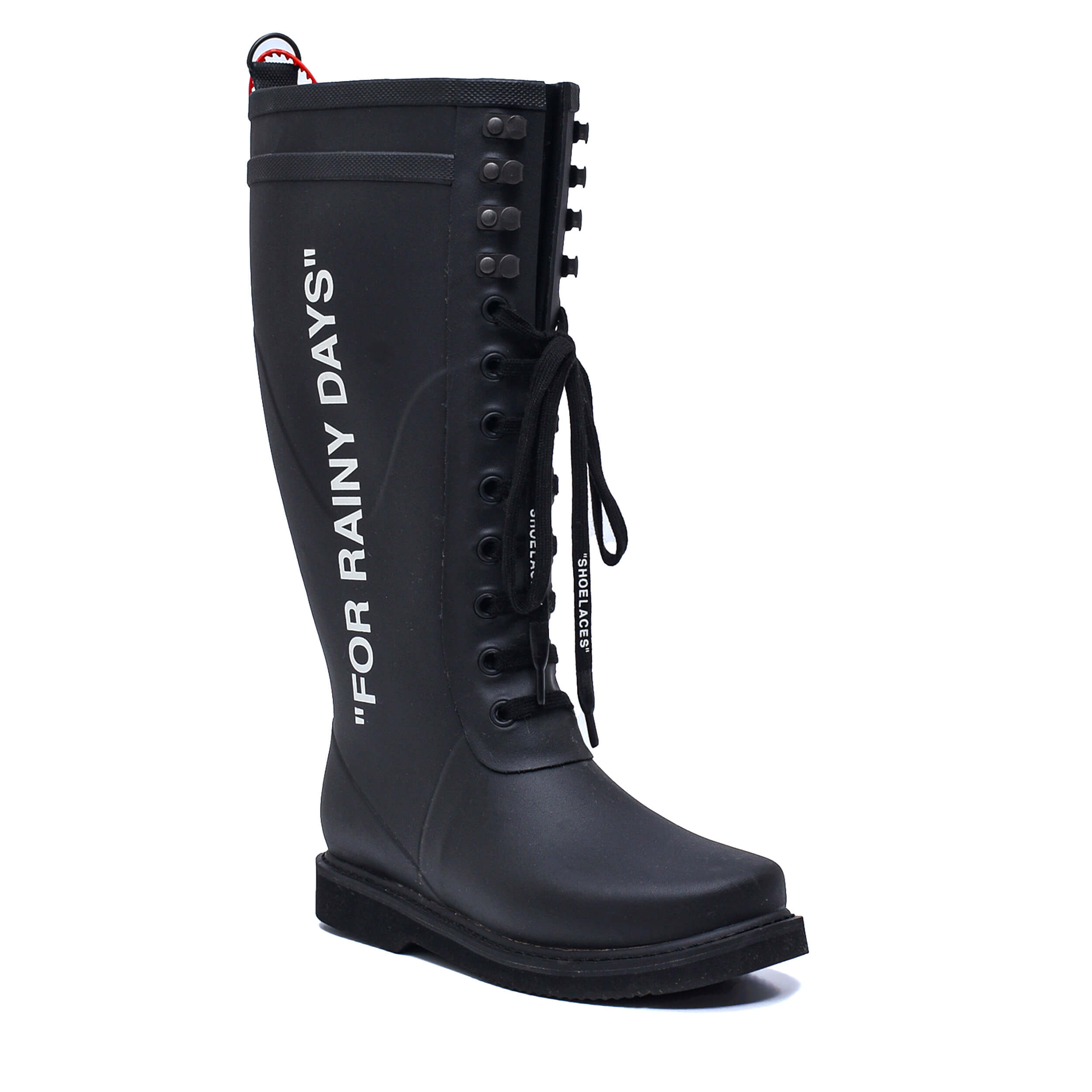 Off White- Black Zip Tie Tag Rain Boots